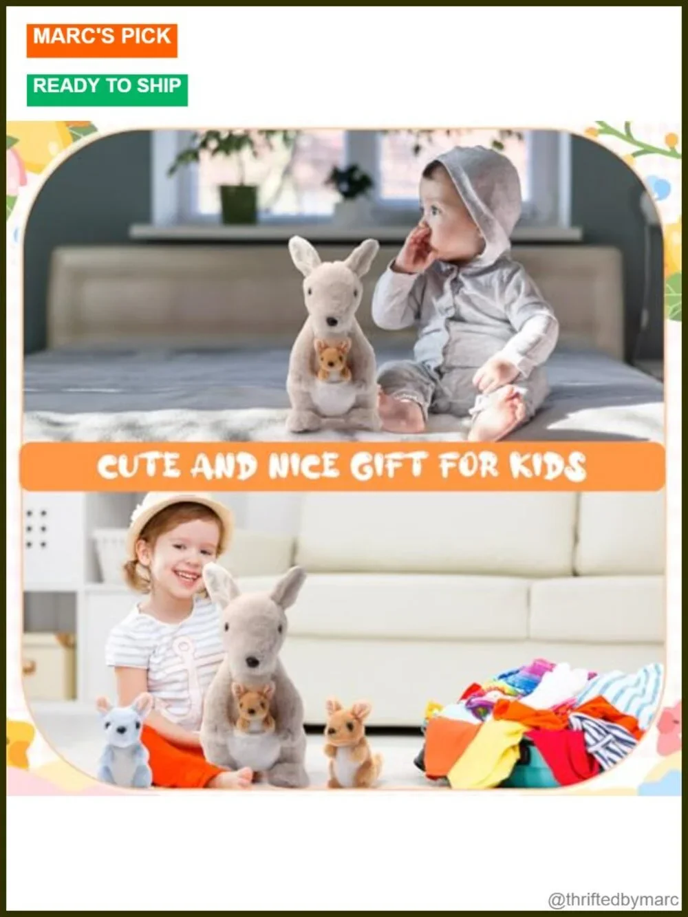 5-Piece Kangaroo Stuffed Animal Plush Set with Joey Babies Mom and Pouch Toy